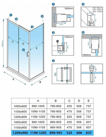 Calbati Kabina prysznicowa 120x90 szkło 6mm metal 23178233
